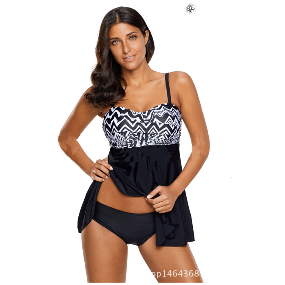 F4723 Tankini Swim Top Two Piece Swimsuit Zigzag Print